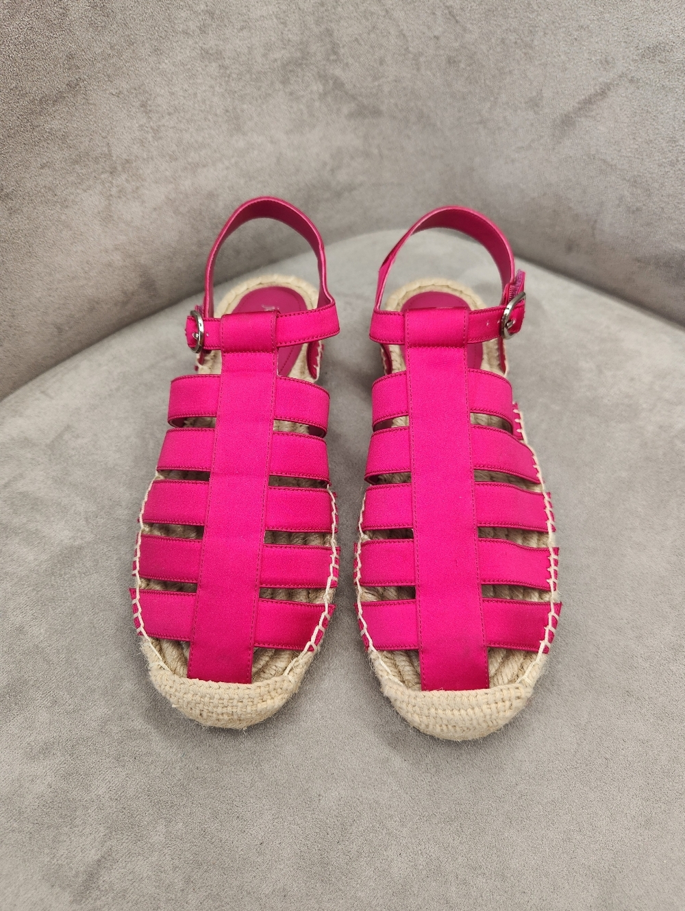 Jeffrey Campbell Espadrille Sandals 8 Hot Pink Satin Tan-Lines Fisherman New$125
